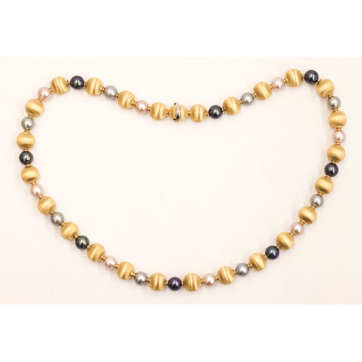 Italian 18k Pearl and Satin Bead Necklace
