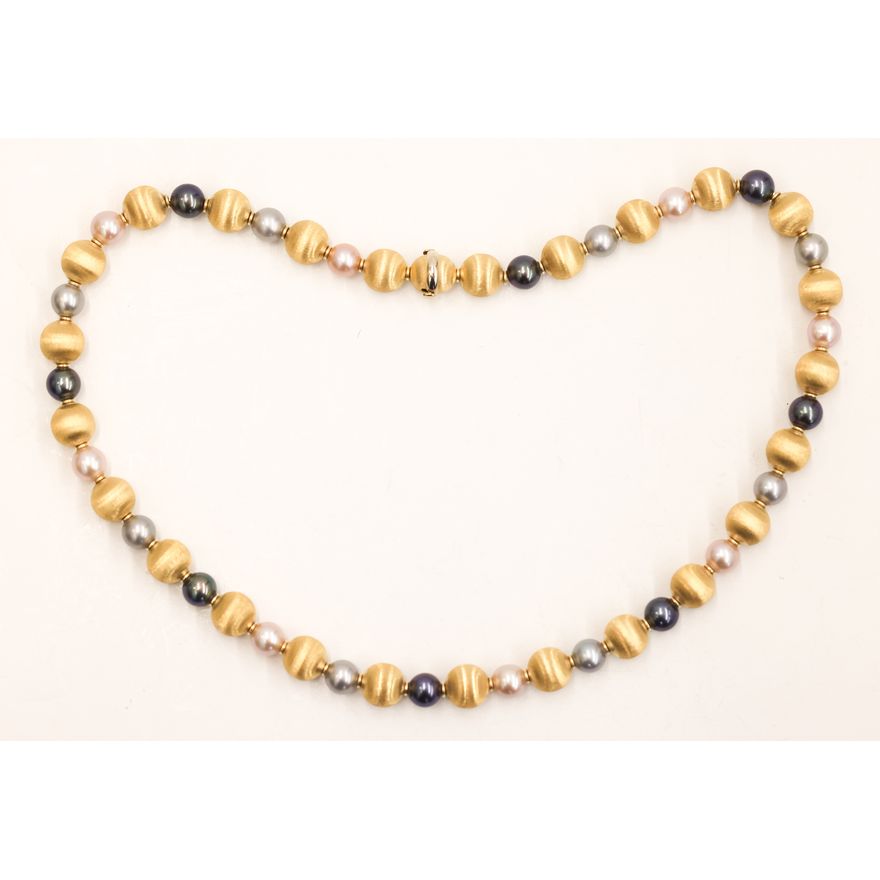 Italian 18k Pearl and Satin Bead Necklace