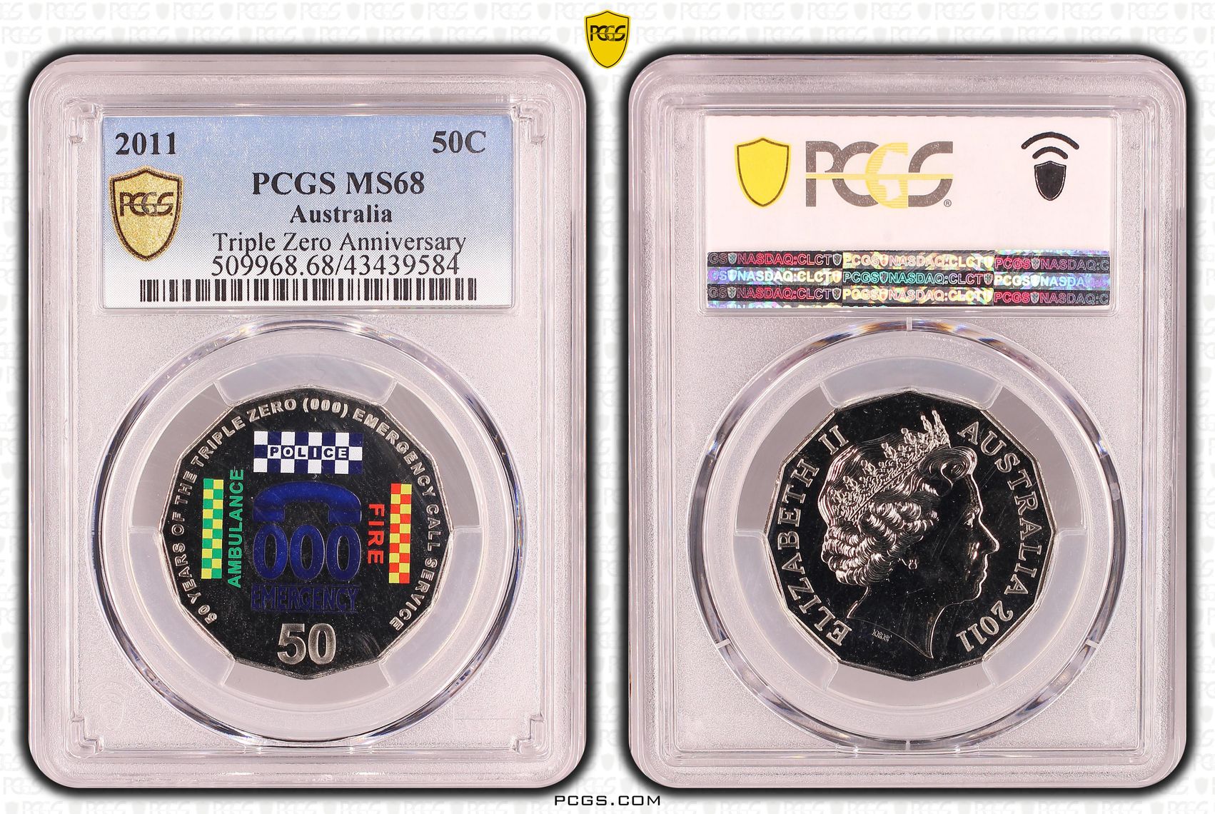 2011 Australia Fifty Cent, 50c Triple Zero Anniversary PCGS - MS68 -584