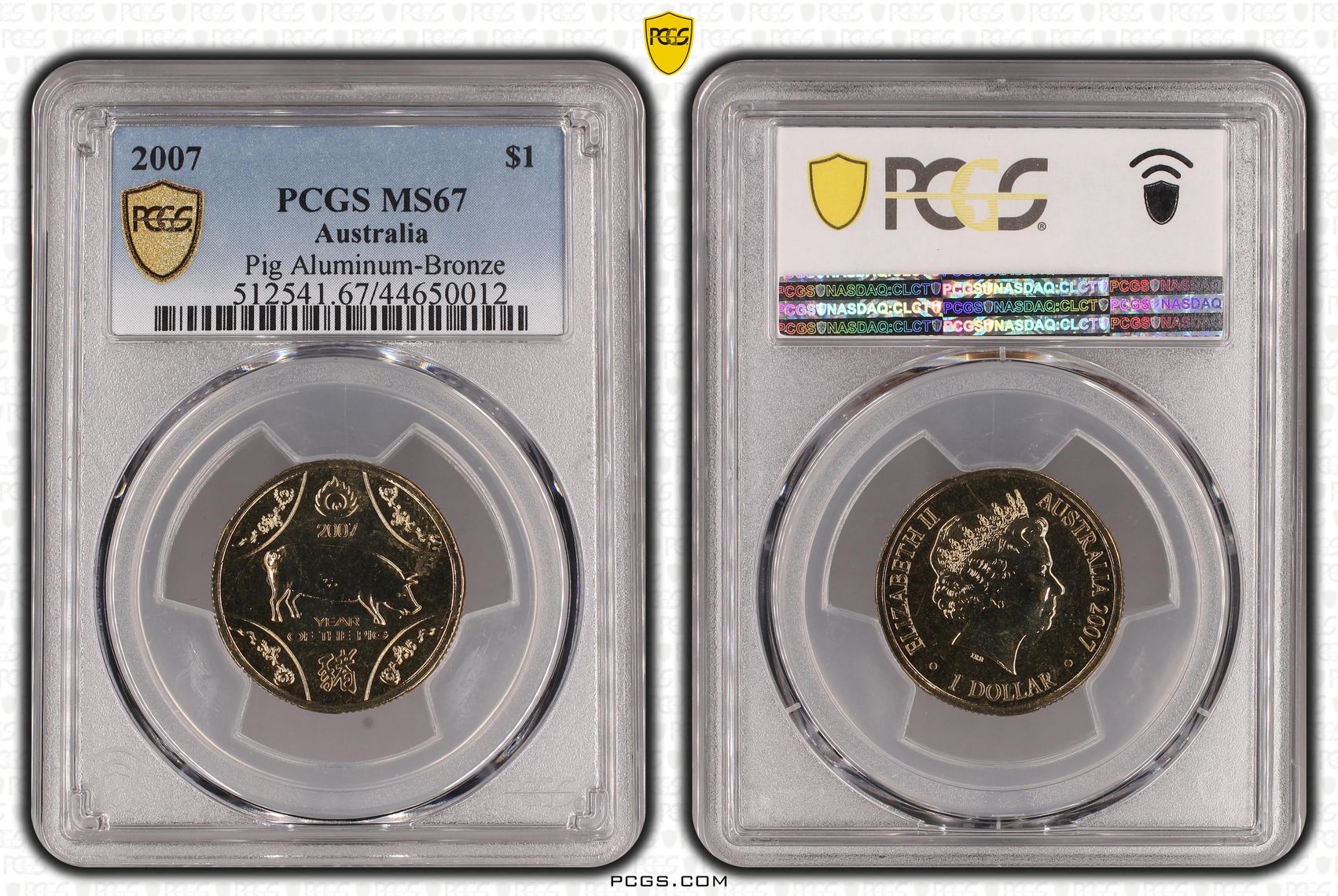 2007 Australia One Dollar, $1 Pig Aluminum-Bronze PCGS - MS67 -012