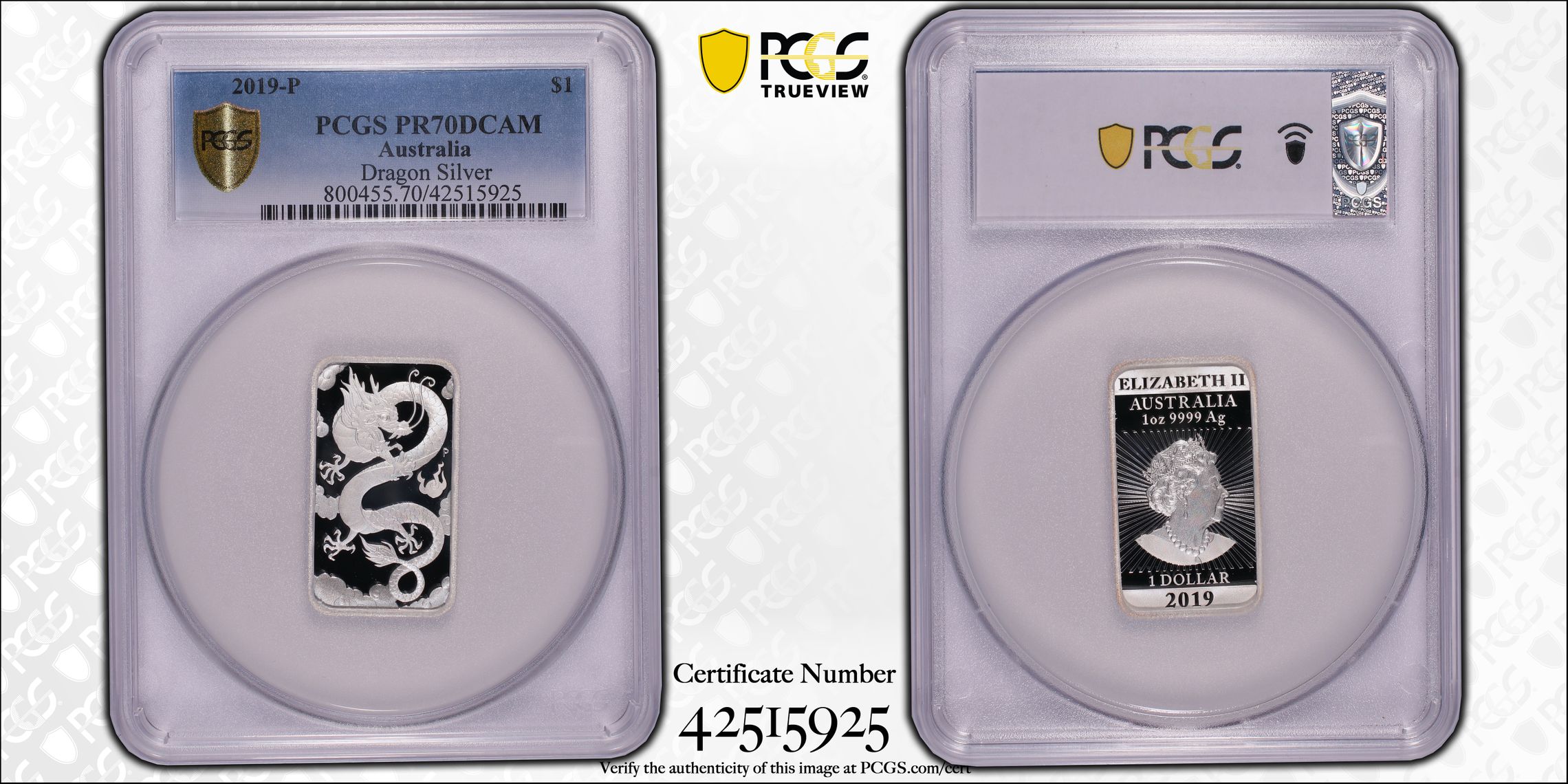 Elizabeth II, Silver, Dragon, One Dollar, PR70DCAM , 2019-P PCGS POP - 3/0