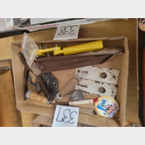 Antique door lock covers, leather punch and other items