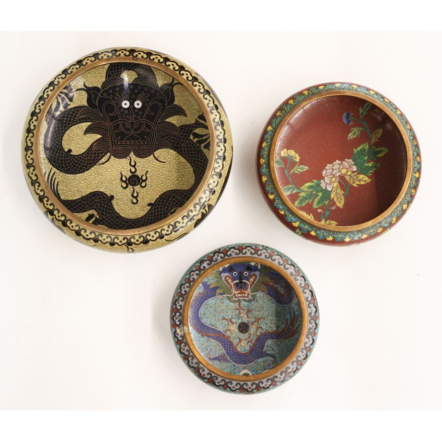 3pc Chinese Cloisonne Brush Washers