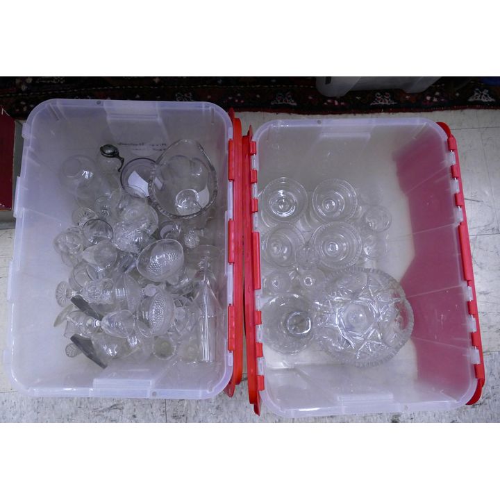 2 Totes Cut Glass Punch Bowl and Stemware Etc