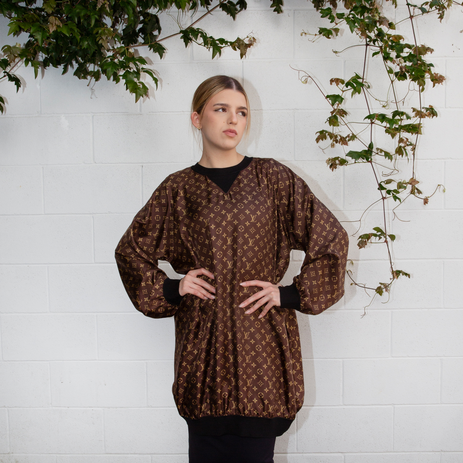 Louis Vuitton Brown Monogram Silk Sweater Dress Size XL