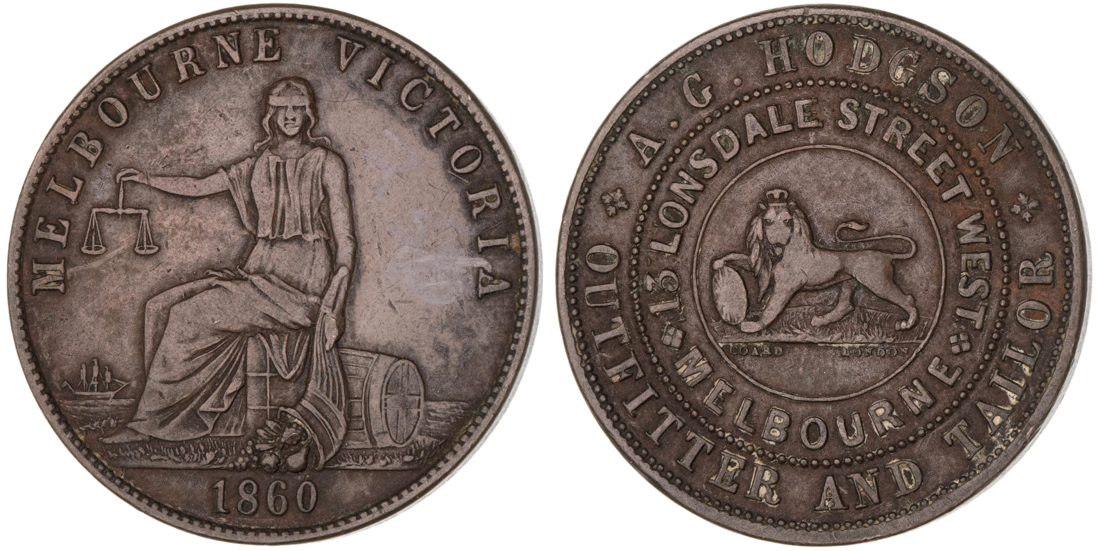 Melbourne, Victoria, A. G. Hodgson, Halfpenny, 1860,