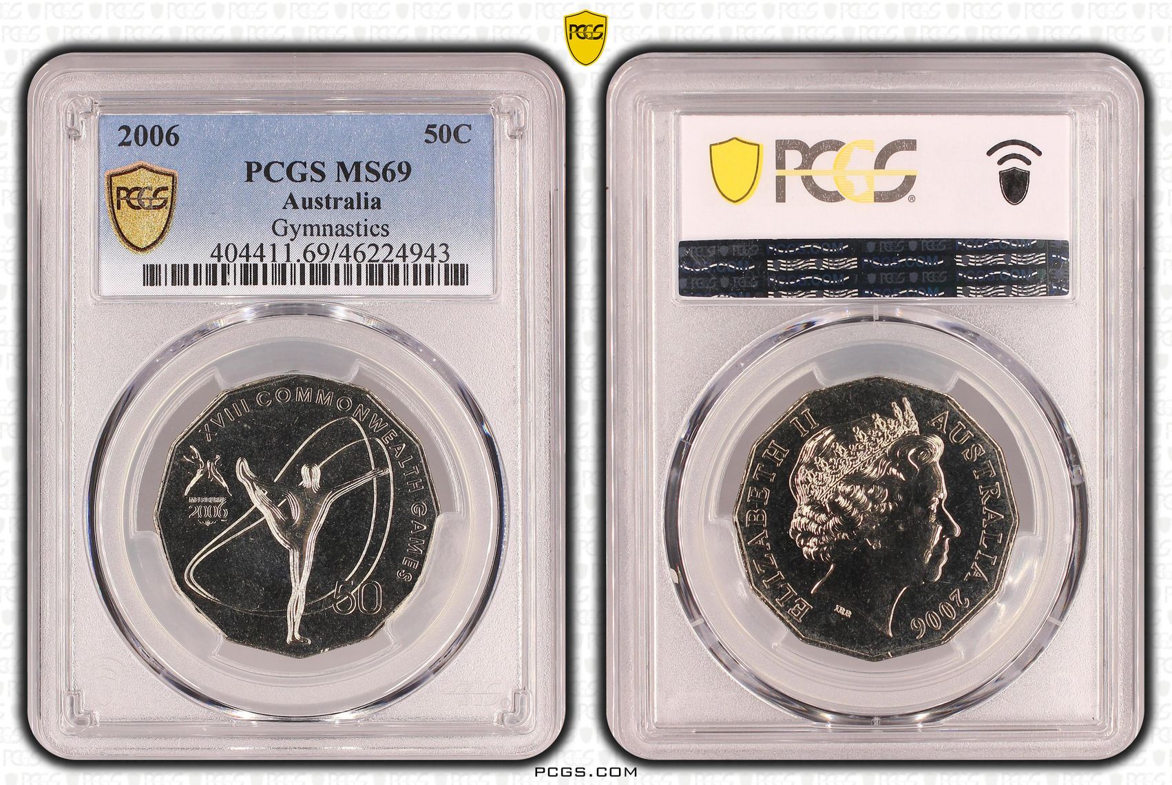 Elizabeth II, Gymnastics, POP 2/0, Fifty Cent, 2006, PCGS MS 69