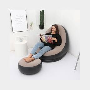 Single Seater Inflatable Sofa with Foot Rest - Beige Black -|Bar 9902142679858 - 51745/16008 AS B1 (S1)