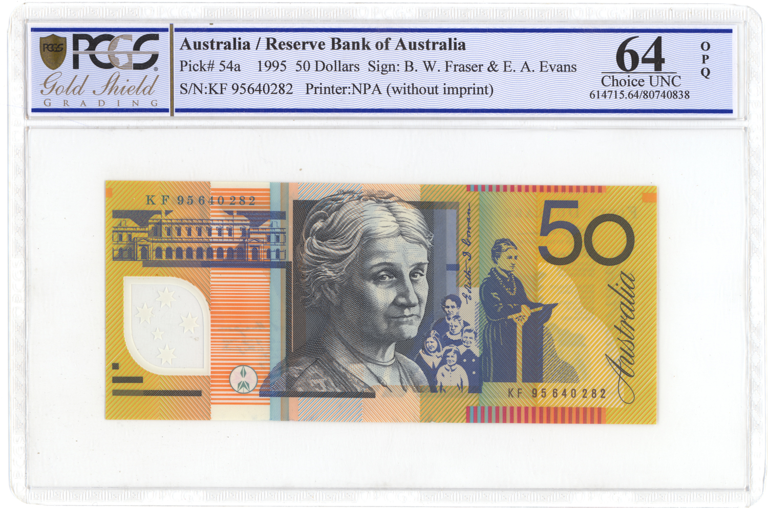 Fraser/Evans, Fifty Dollar, 1995, PCGS Choice UNC 64 PPQ