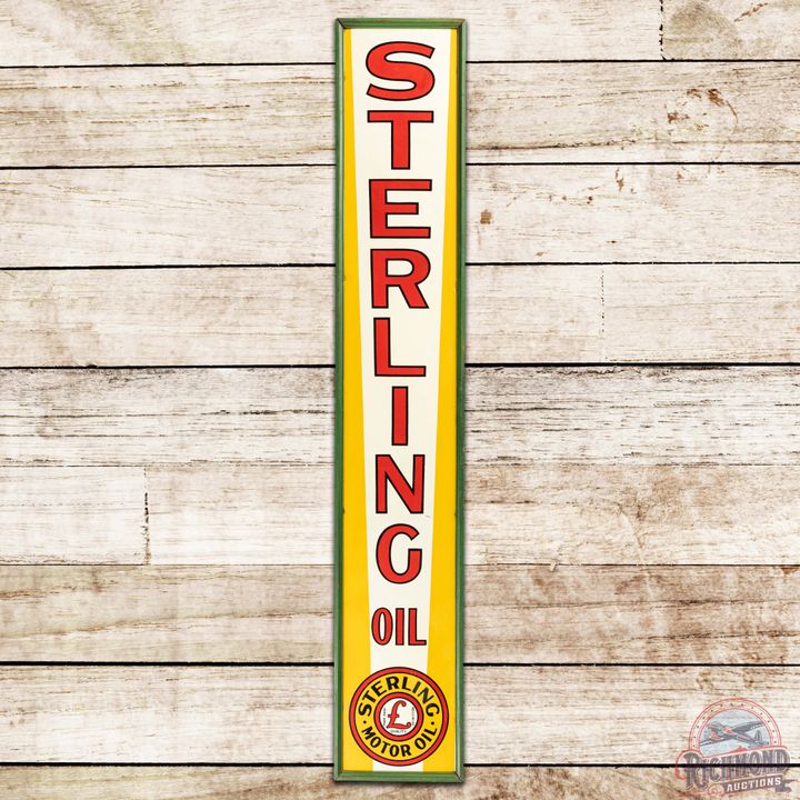 Sterling Motor Oil Vertical SS Tin Sign w/ Logo