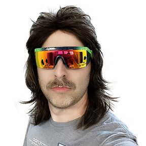 MULLET WIGS FOR MEN JOE DIRT EMO WIG 70S 80S AND 90S COSTUMES FANCY PARTY ACCESSORY COSPLAY WIG HALLOWEEN MAN X (BLACK)