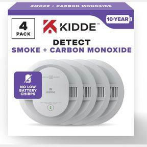 4 PACK KIDDE SMOKE & CARBON MONOXIDE DETECTOR, 10-YEAR BATTERY POWERED, LED WARNING LIGHT INDICATORS, 4 PACK