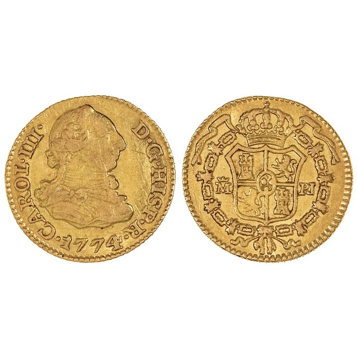 Spain, Carlos IIII, Half Escudo, 1774-PJ,  VF
