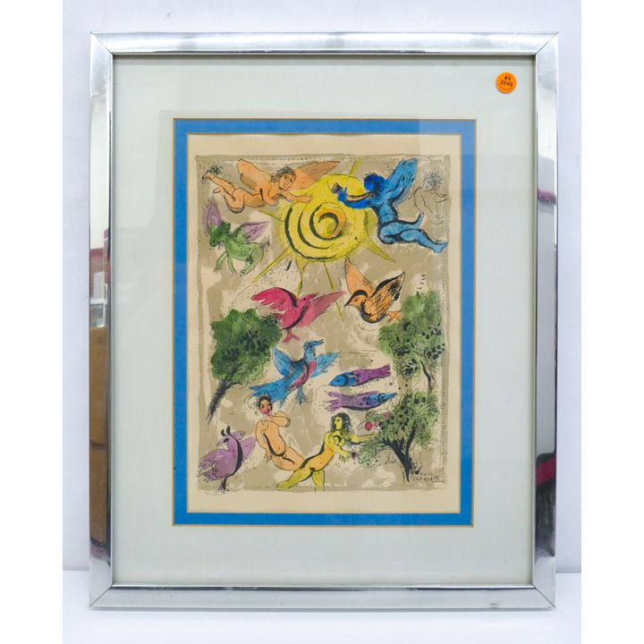 Marc Chagall Hand Colored Lithograph Numbered Framed 21" x 17"