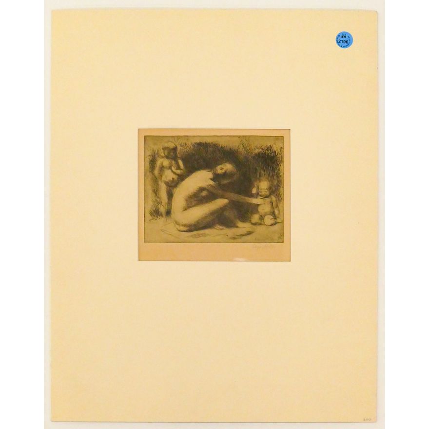 Kenneth Hayes Miller ''Mother and Children'' Etching Matted 18''x14''