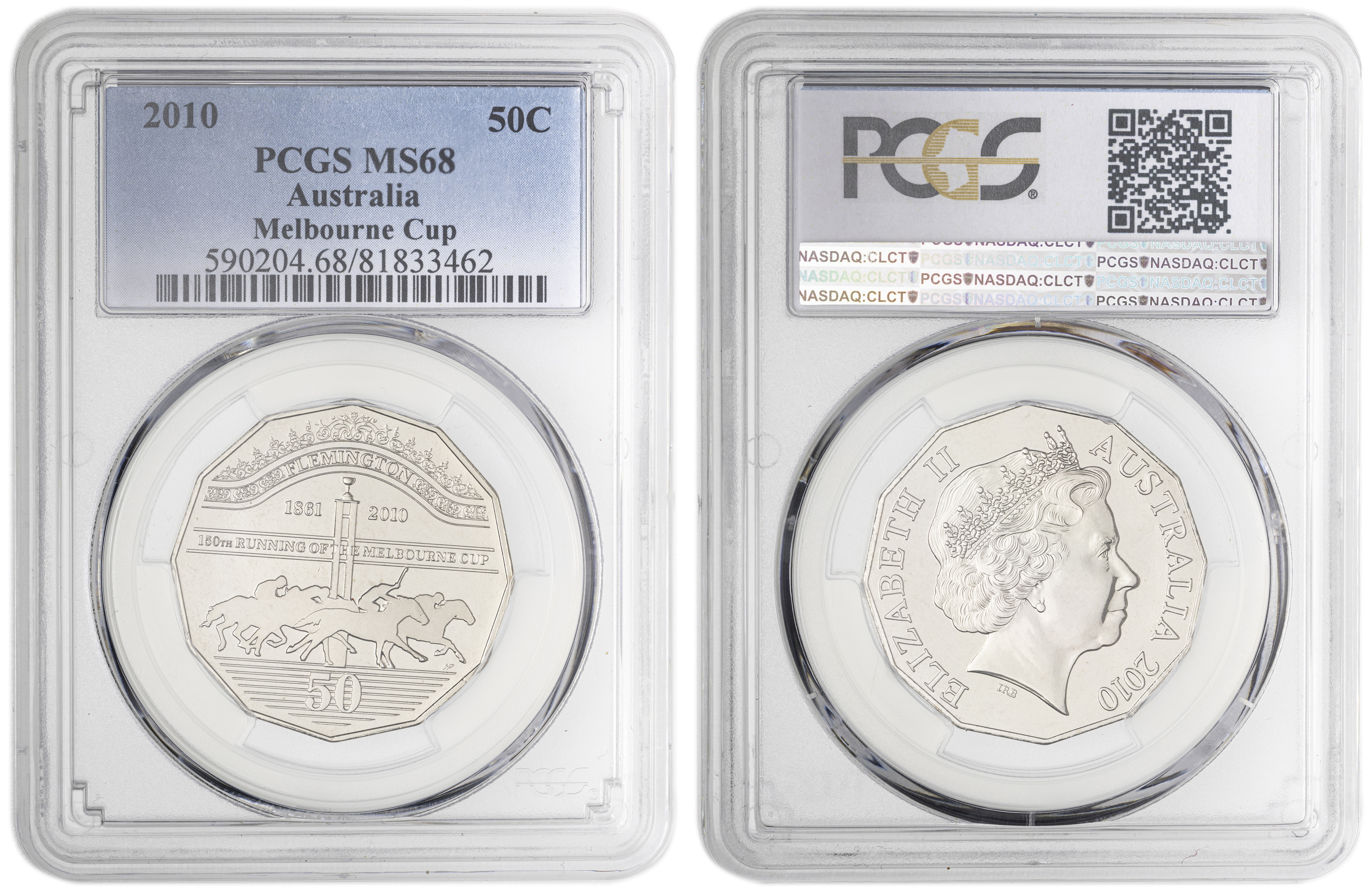 Melbourne Cup 1861-2010 Finish Line , Fifty Cent, 2010, PCGS MS68