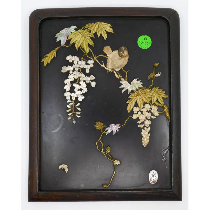 Fine Japanese Applique Lacquered Bird Plaque 10''x8'' - Missing some minor inlay