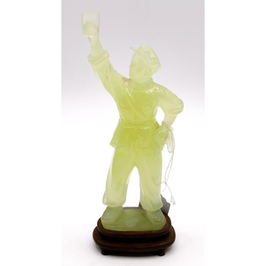Chinese Cultural Revolution Carved Jade Figure on Stand 8''
