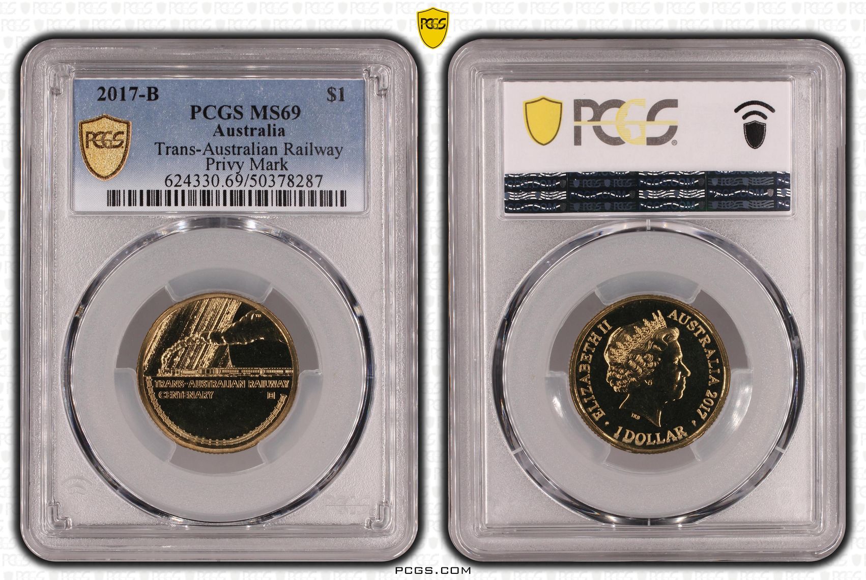 Trans-Australian Railway Privy Mark, POP 7/0, One Dollar, 2017-B, PCGS MS69