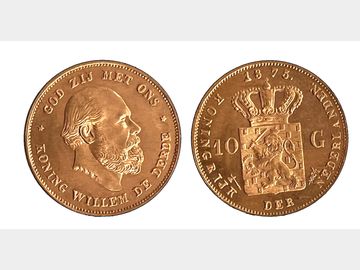1875 NETHERLANDS WILLEM III GOLD 10 GUILDERS COIN