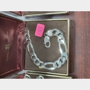 Large Sterling heavy chunky men's Figaro bracelet