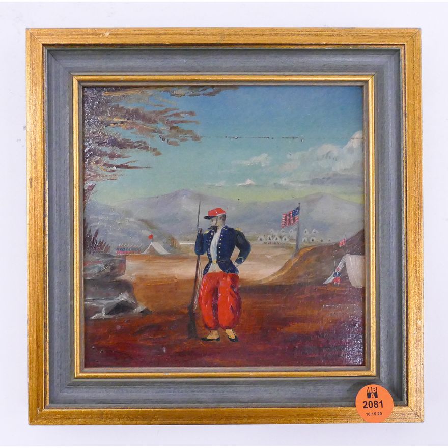 Civil War Folk Art Small Oil Painting- 8x8''