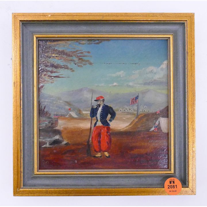 Civil War Folk Art Small Oil Painting- 8x8''
