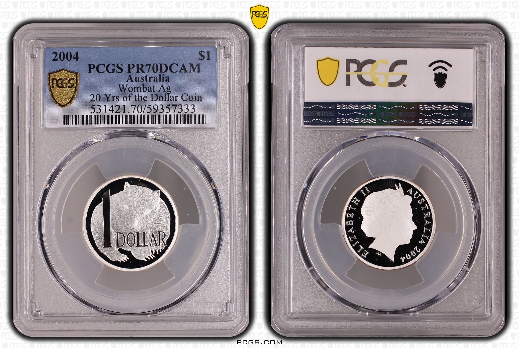 Elizabeth II, Wombat Silver 20 Yrs of the Dollar Coin, One Dollar, 2004, PCGS PR70DCAM