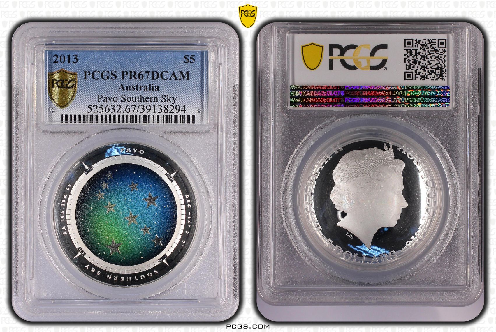 2013 Australia Five Dollar, $5 Silver Proof Pavo Southern Sky PCGS - PR67DCAM -294
