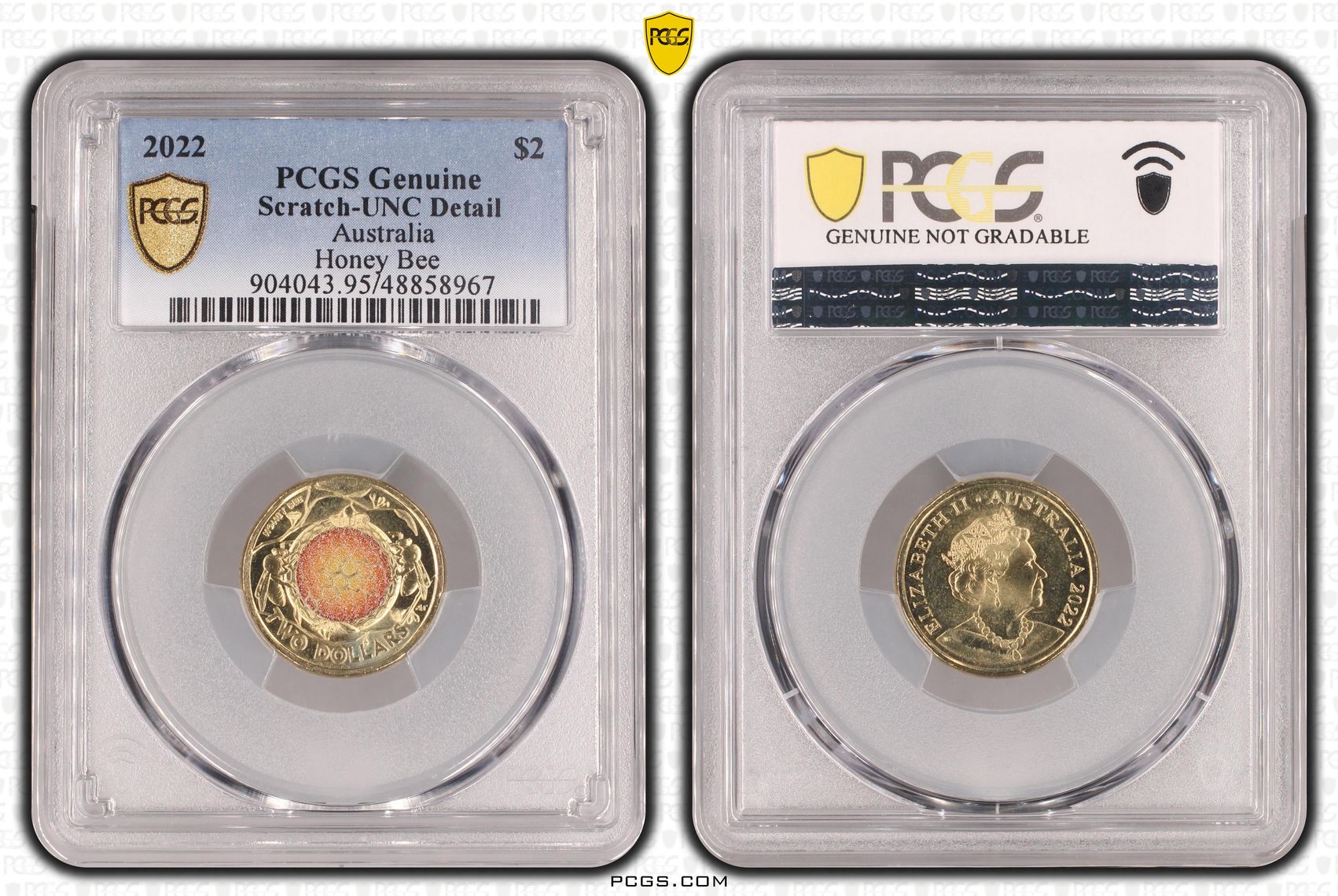 Elizabeth II, Honey Bee Colorized, Two Dollar, 2022, PCGS Genuine - UNC Details (95 - Scratch)