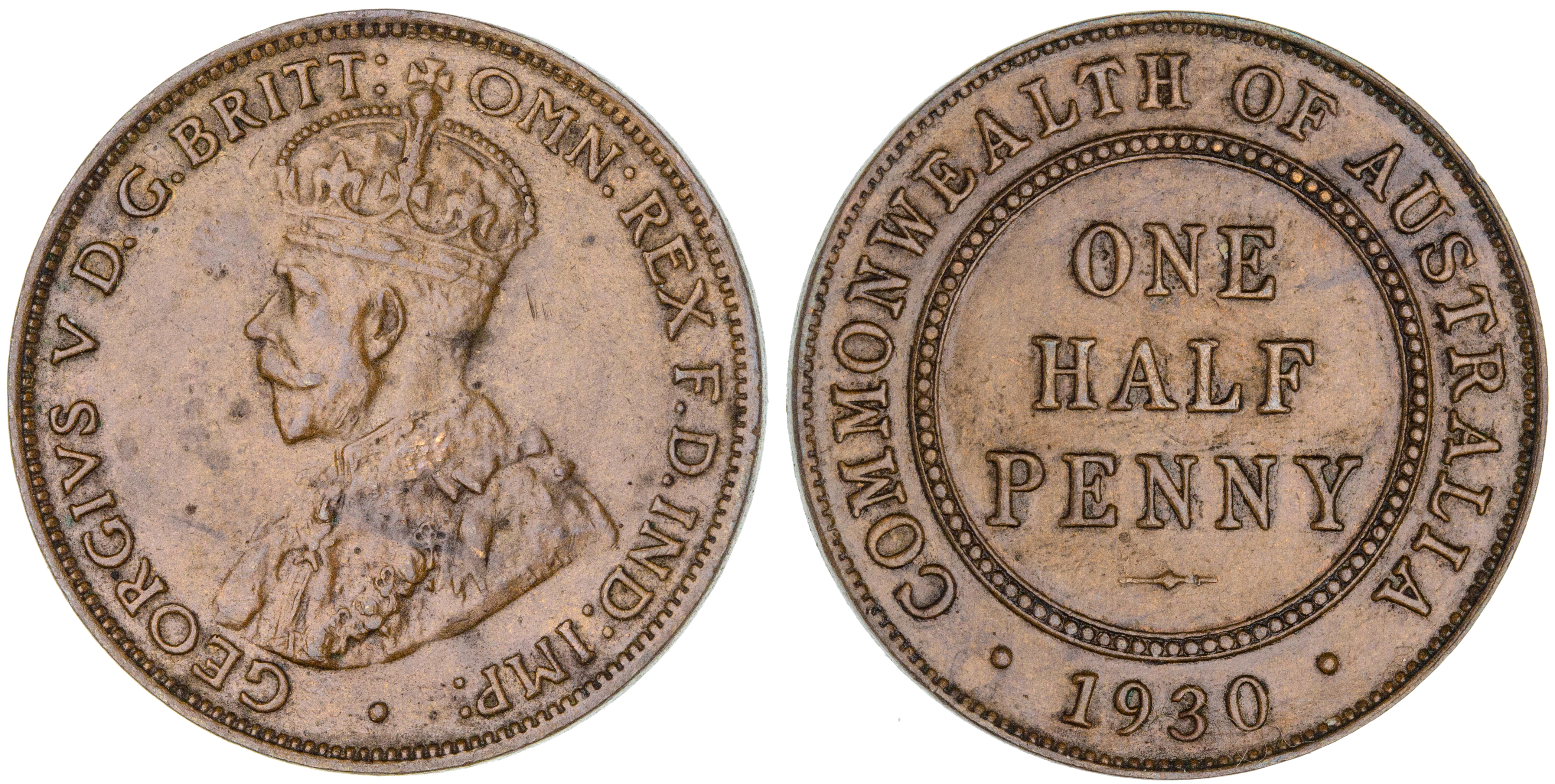 George V, Halfpenny, 1930, UNC