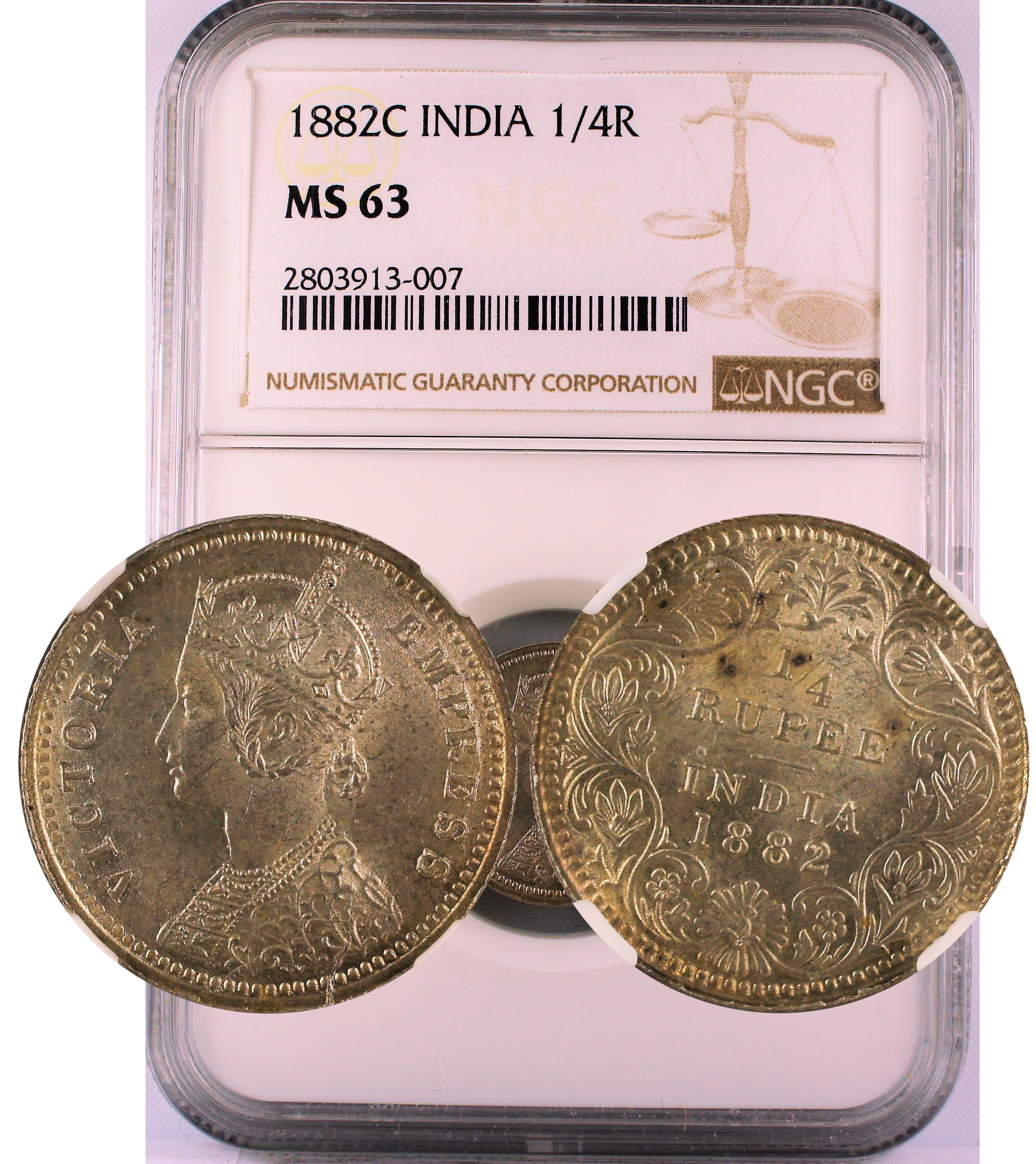 1882 C INDIA 1/4 RUPEE MS63