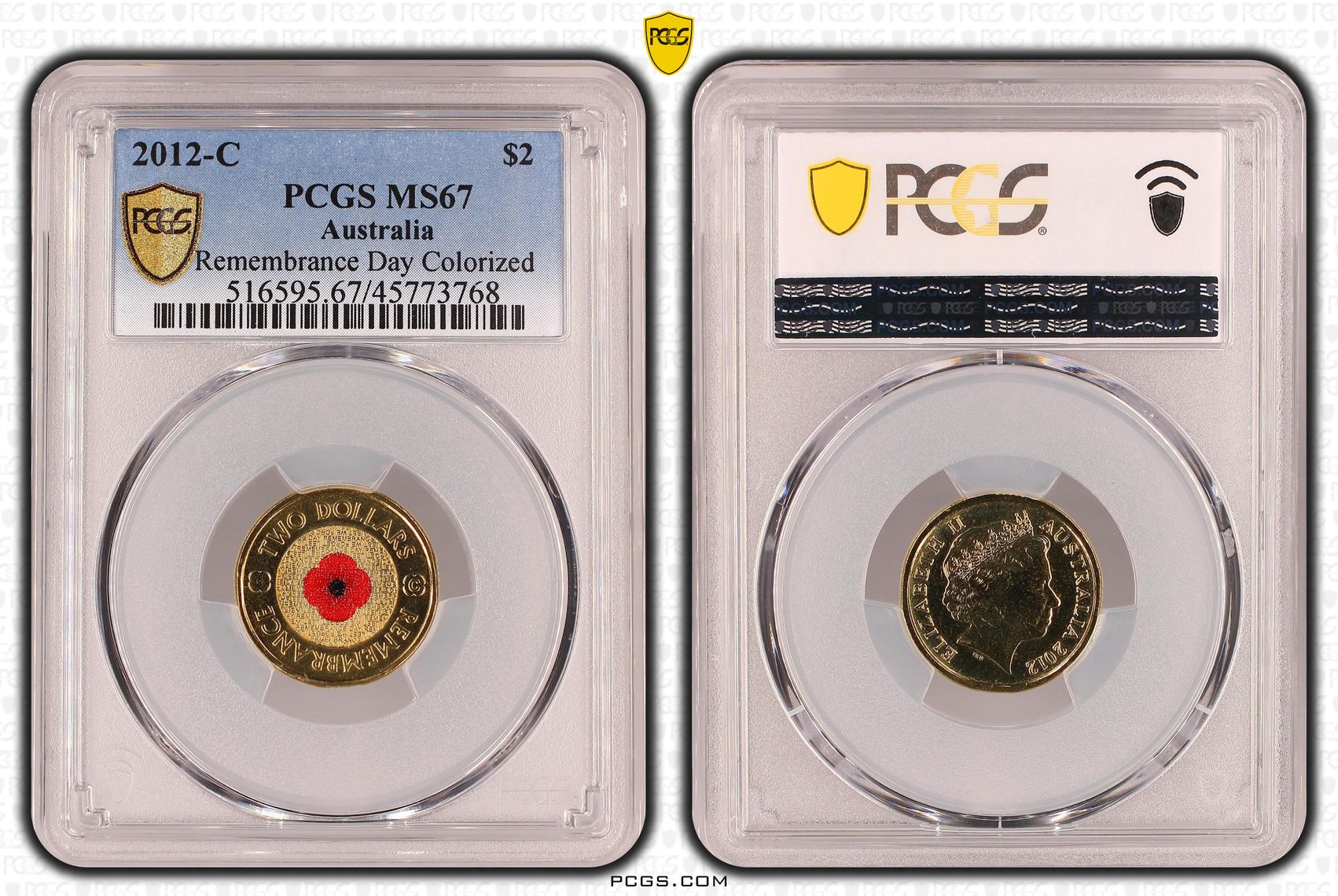 Elizabeth II, Remembrance Day Colorized, Two Dollar, 2012-C, PCGS MS 67