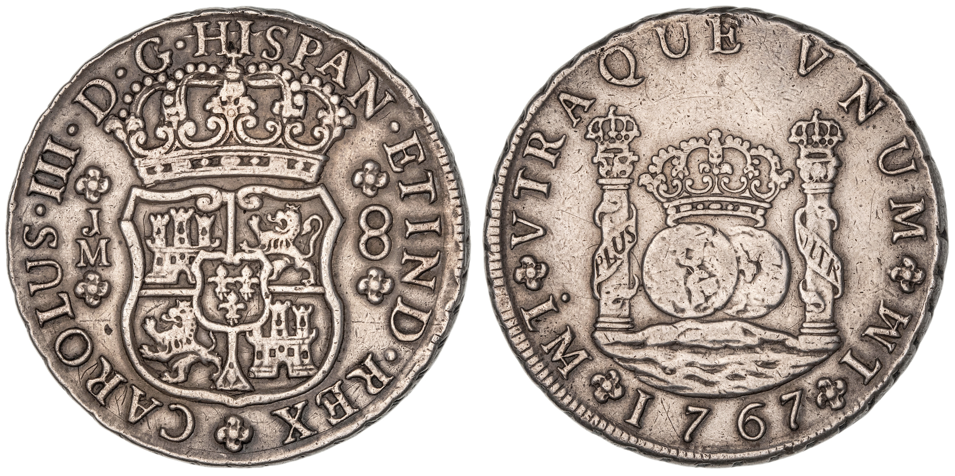 Peru, Charles III, Eight Reales, 1767-JM, gVF