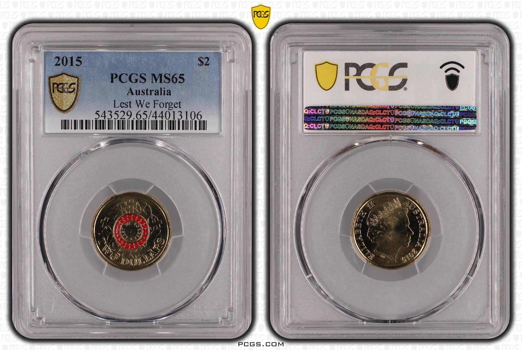 Elizabeth II, Lest We Forget Colorized , Two Dollar, 2015, PCGS MS65