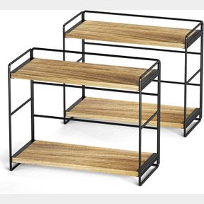 SRIWATANA BATHROOM COUNTERTOP ORGANIZER SET OF 2, KITCHEN COUNTER SHELF SPICE RACK SINK COUNTERTOP STORAGE DESKTOP LARGE WOOD SHEL