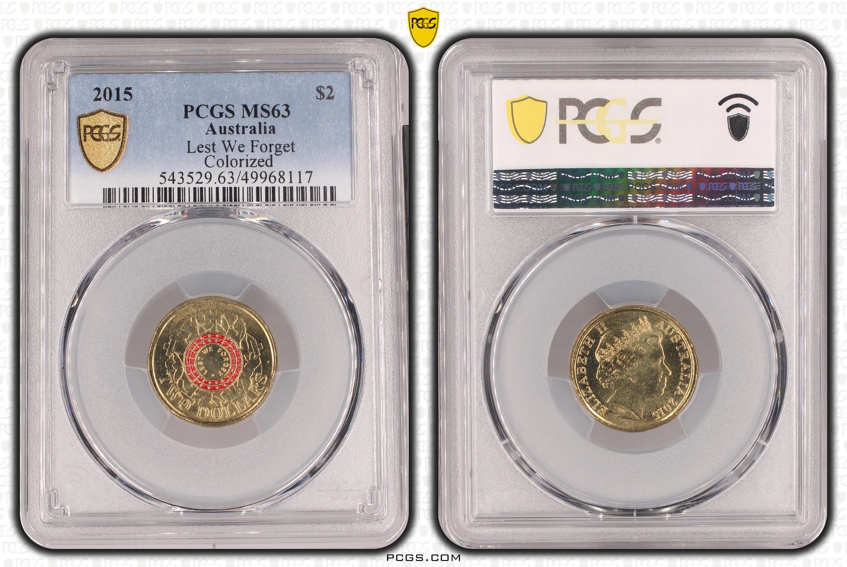 Lest We Forget Colourised, Two Dollar, 2015, PCGS MS63