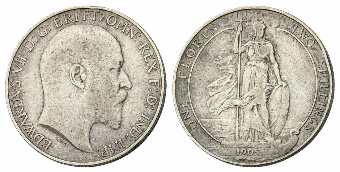 Edward VII (1901-1910), Florin, 1905, bare head right, rev. Britannia ...