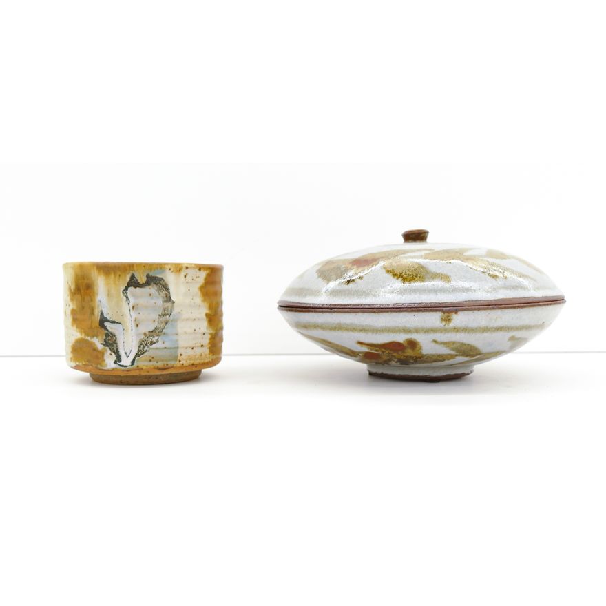 2pc Robert Sperry Pottery Covered Dish and Ashtray 4'' to 7''