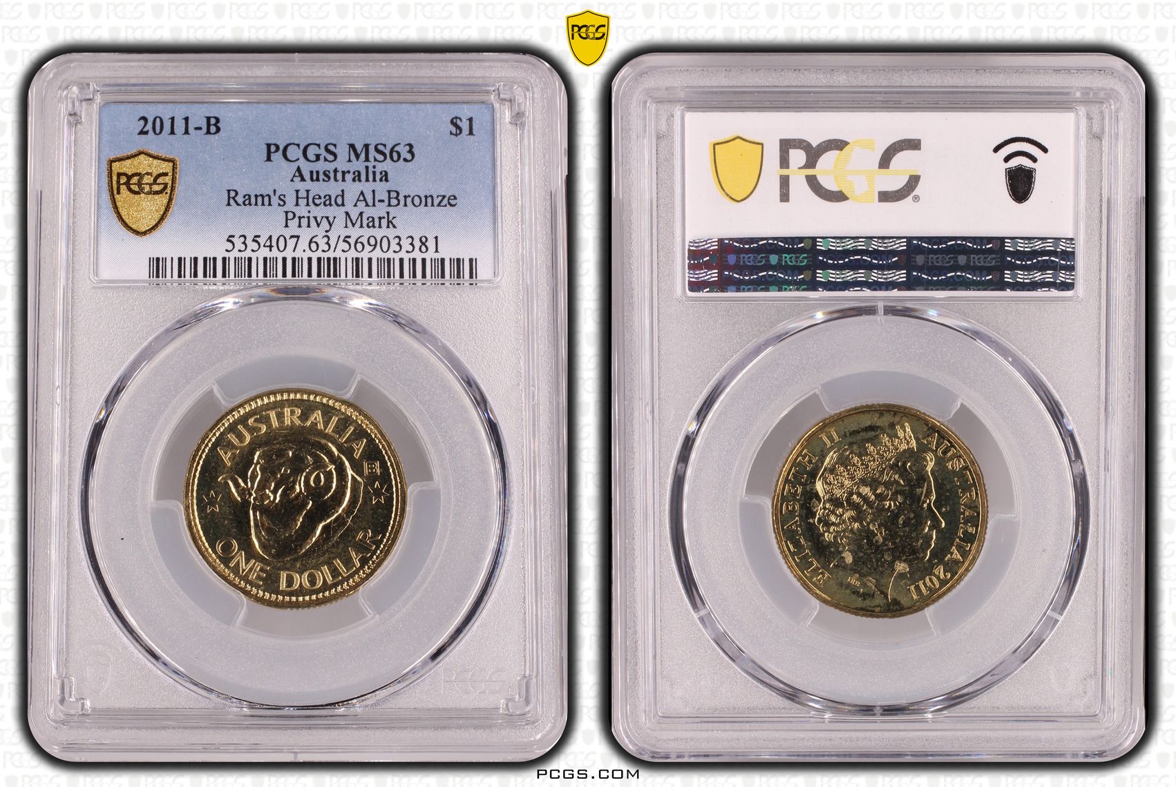 Ram's Head Al-Bronze Privy Mark, One Dollar, 2011-B, PCGS MS63
