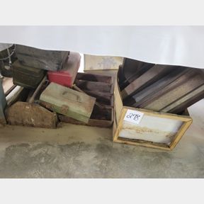 Various wood, metal and plastic carriers, tool boxes and totes