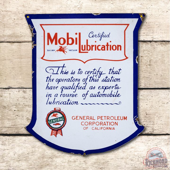 Rare Mobilubrication w/ Pegasus & General Logos Porcelain Sign TAC 8.5