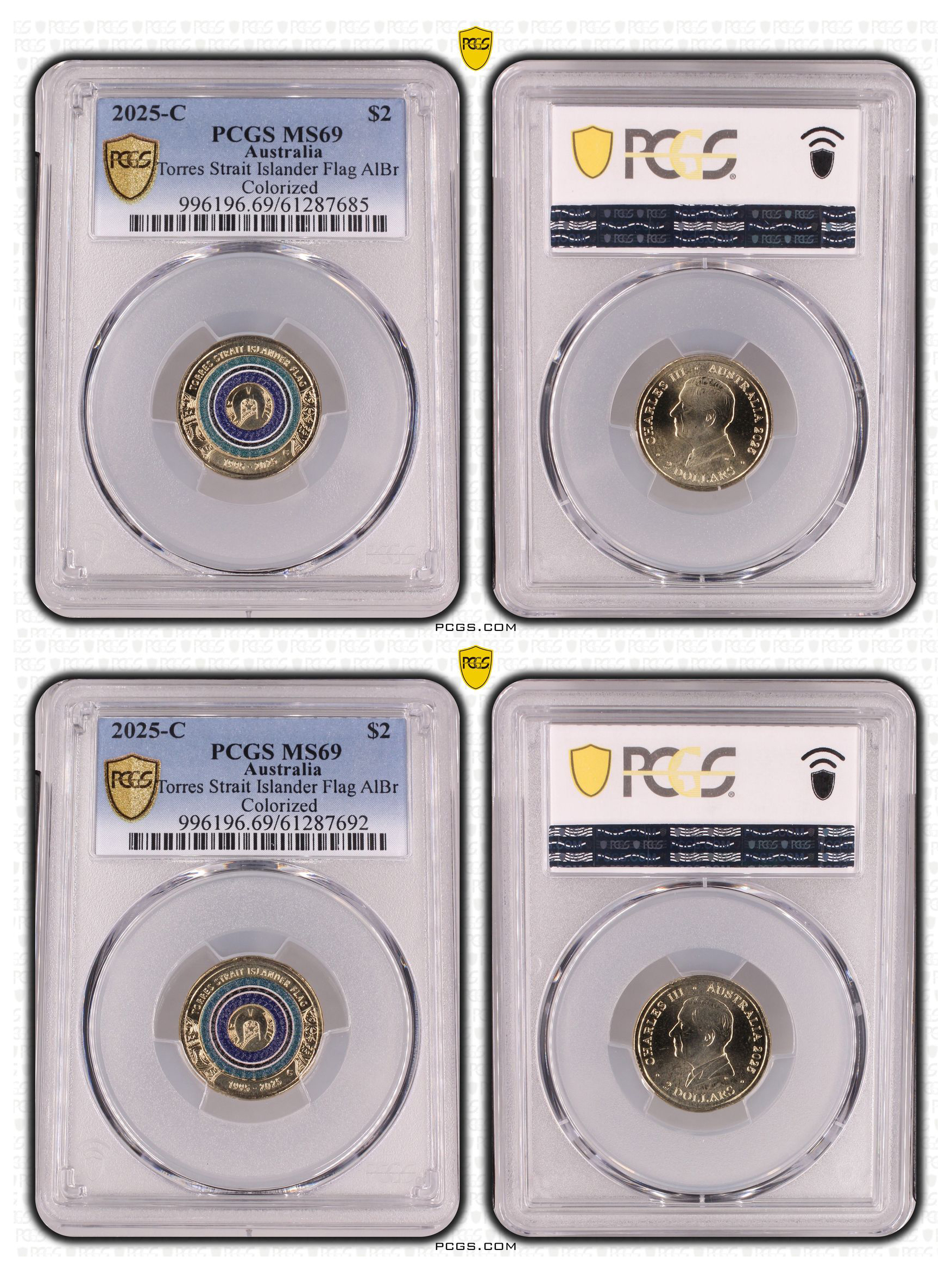 464 · Torres Strait Islander Flag AlBr Colourised, Two Dollars, 2025-C, PCGS MS69