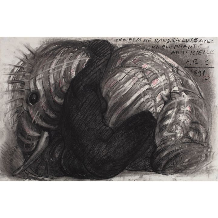 Franciszek Starowieyski | Une Femme dans la Lute avec un Elephant Artificielle, 1994
