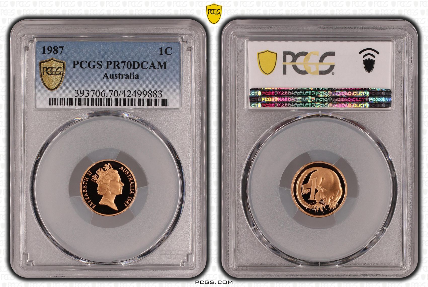 One Cent, 1987, Pcgs Pr70dcam