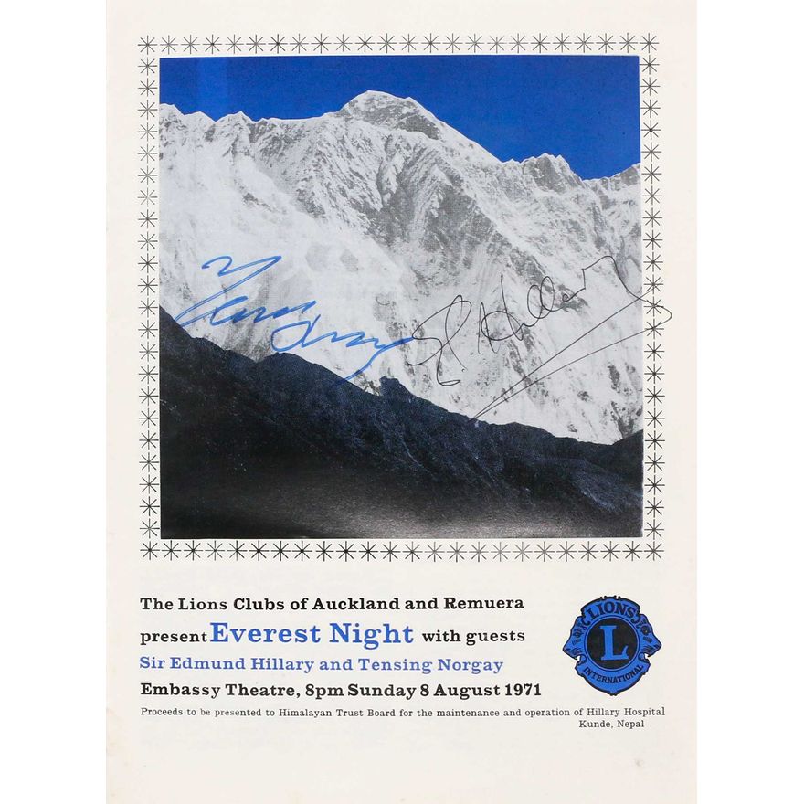SIGNED PROGRAMME - HILLARY, E.P and TENSING, NORGAY. - The Lion's Club of Auckland and Remuera
