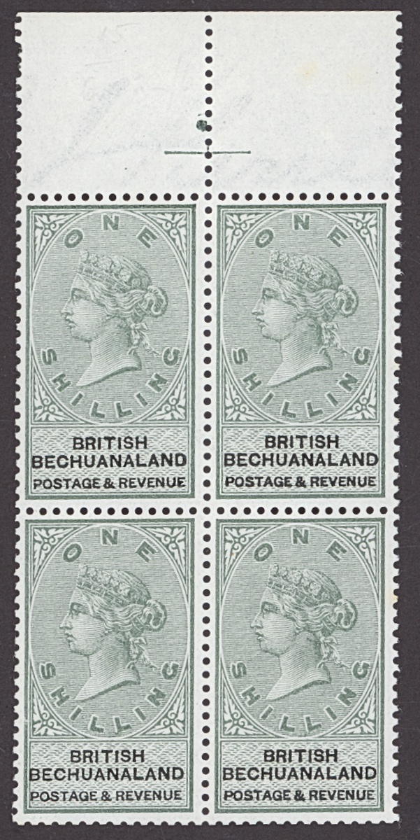Bechuanaland 1888 on Unappropriated Values Issued Stamps 1/- green and ...