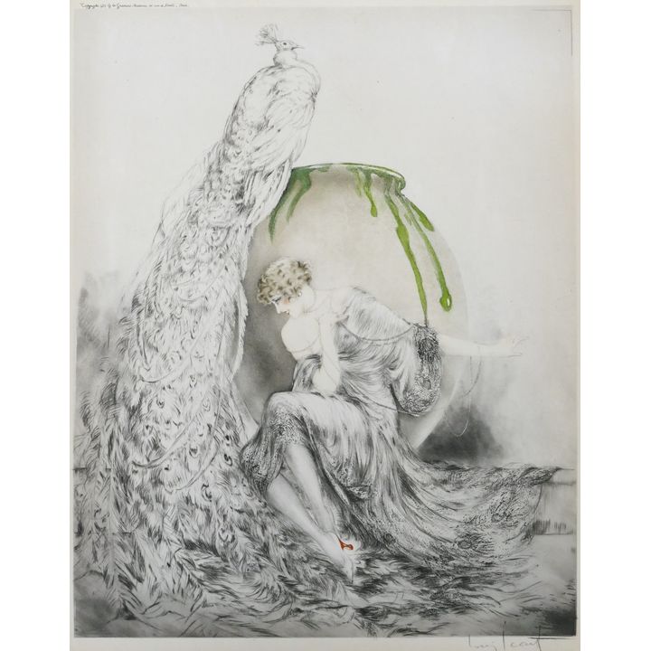 Louis Icart ''Peacock'' 1925 Etching and Drypoint