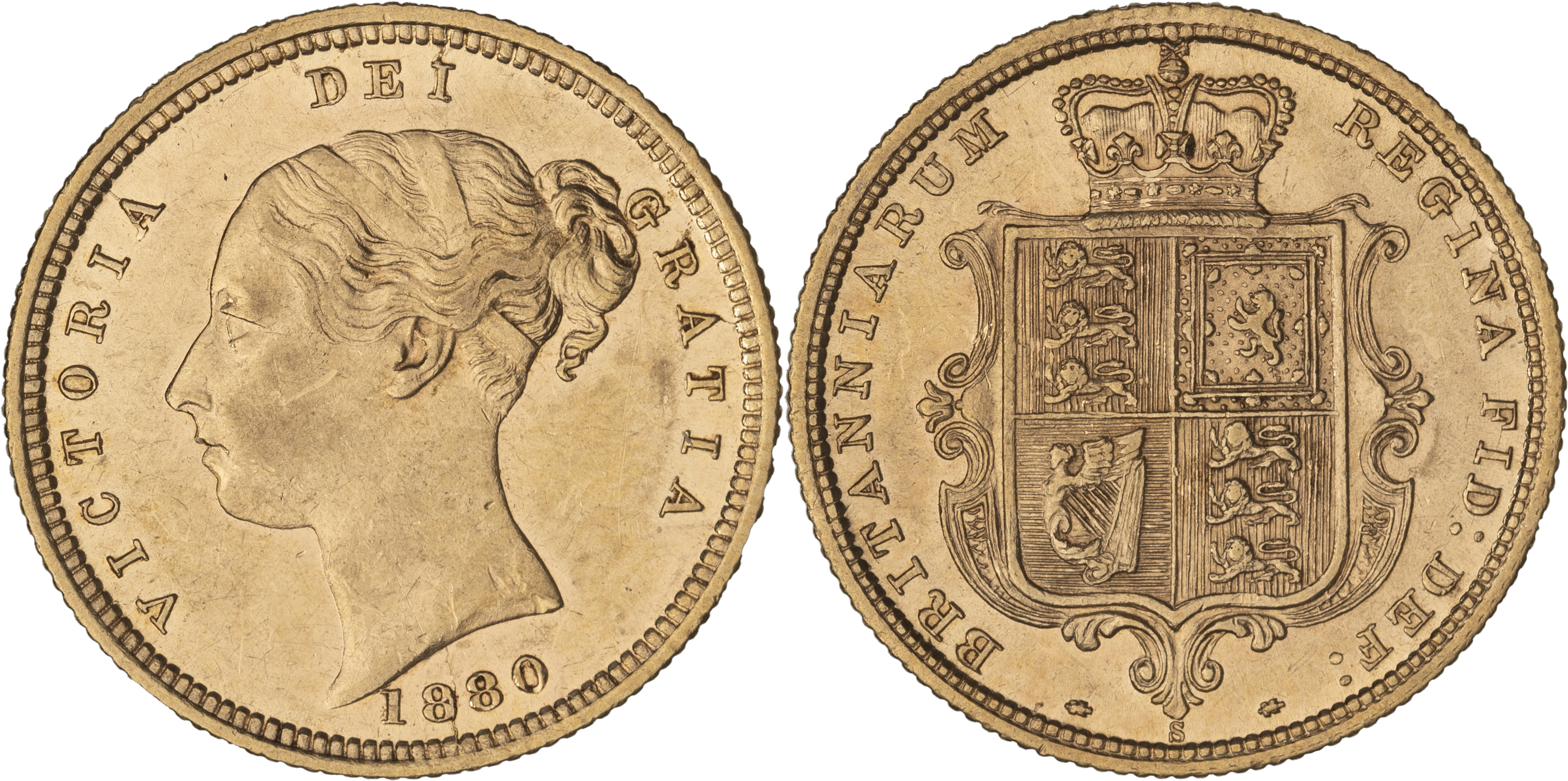 Victoria, Shield Reverse - Young Head, Half Sovereign, 1880-S, gEF