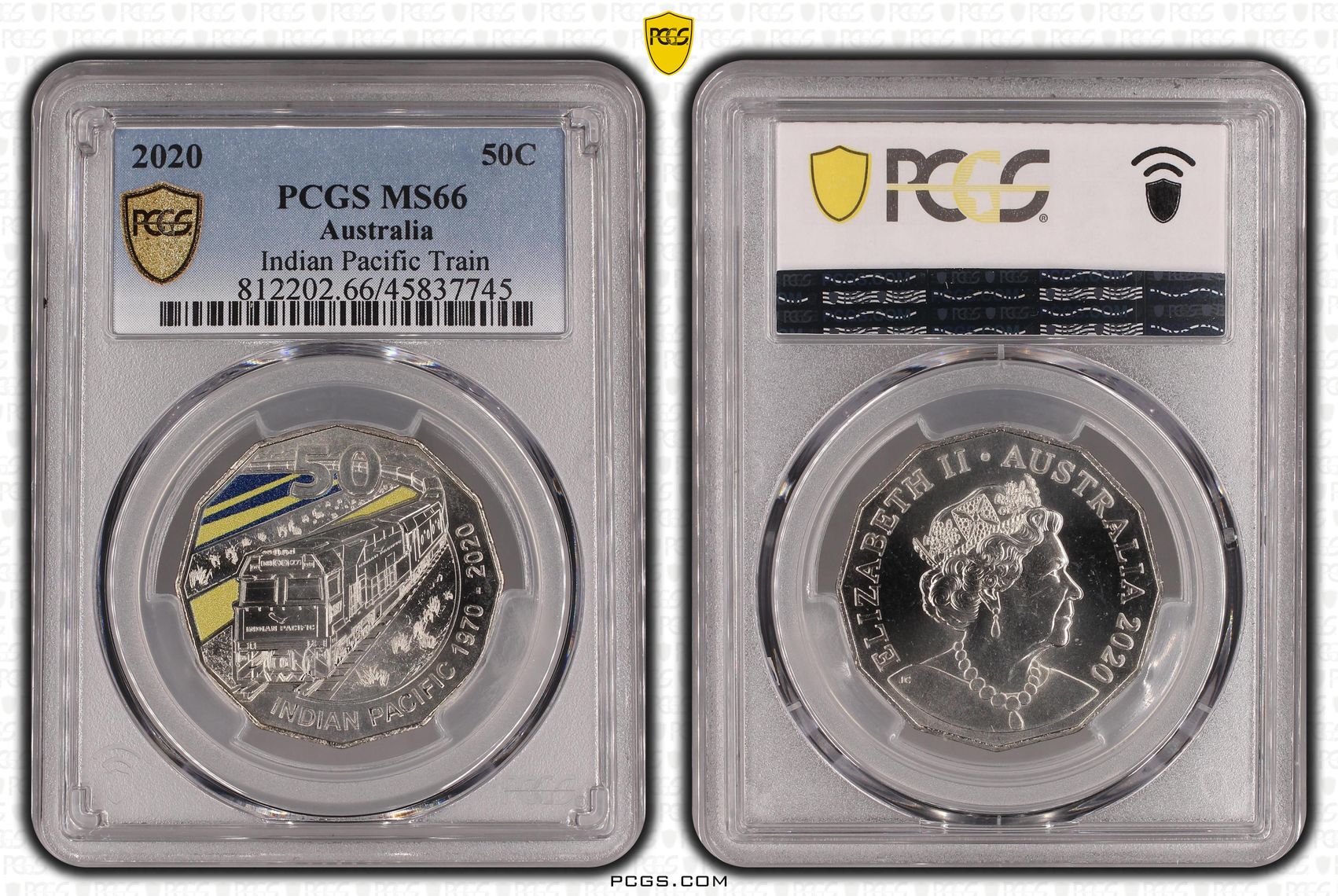 Indian Pacific Train Colourised, Fifty Cent, 2020, PCGS MS66